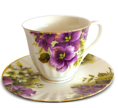 Purple Pansy Teacup and Saucer